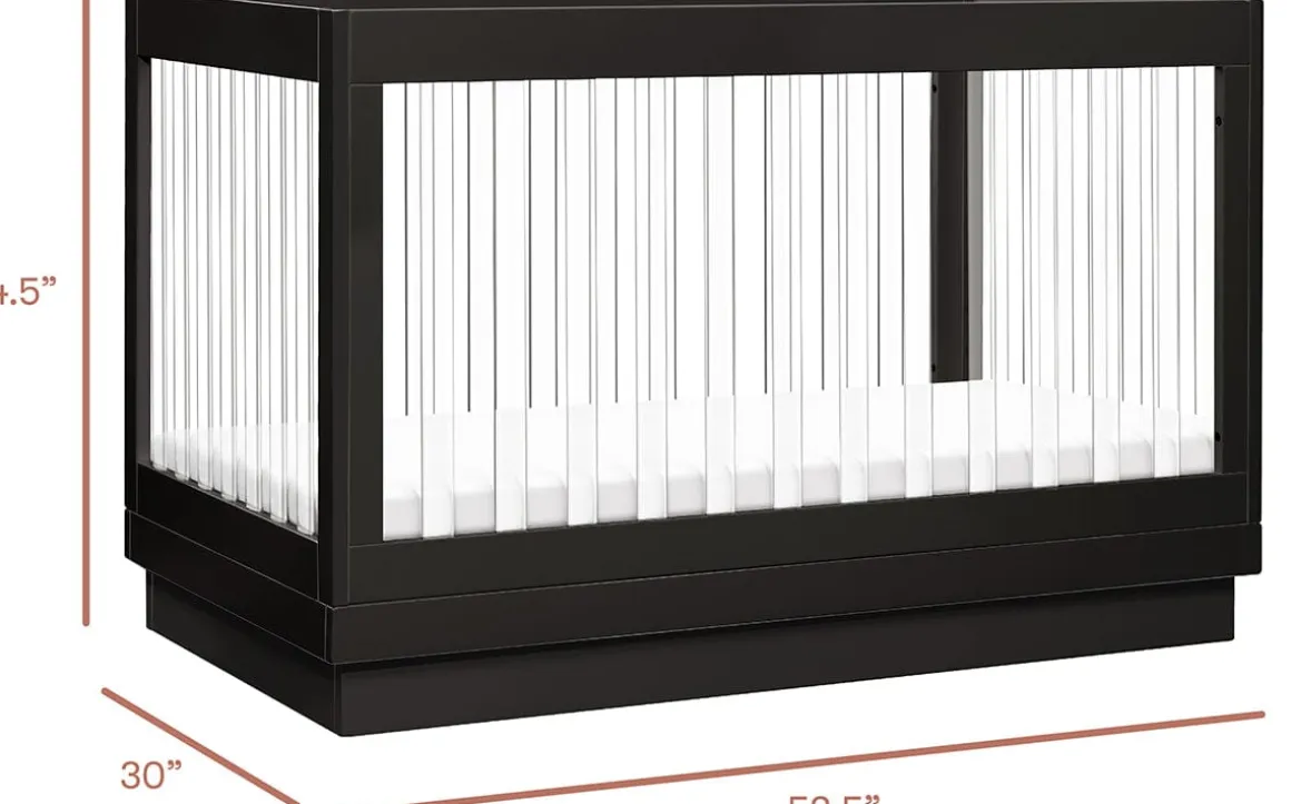 Babyletto Harlow Acrylic 3-in-1 Convertible Crib w/Toddler Bed Conversion Kit - Black / Acrylic