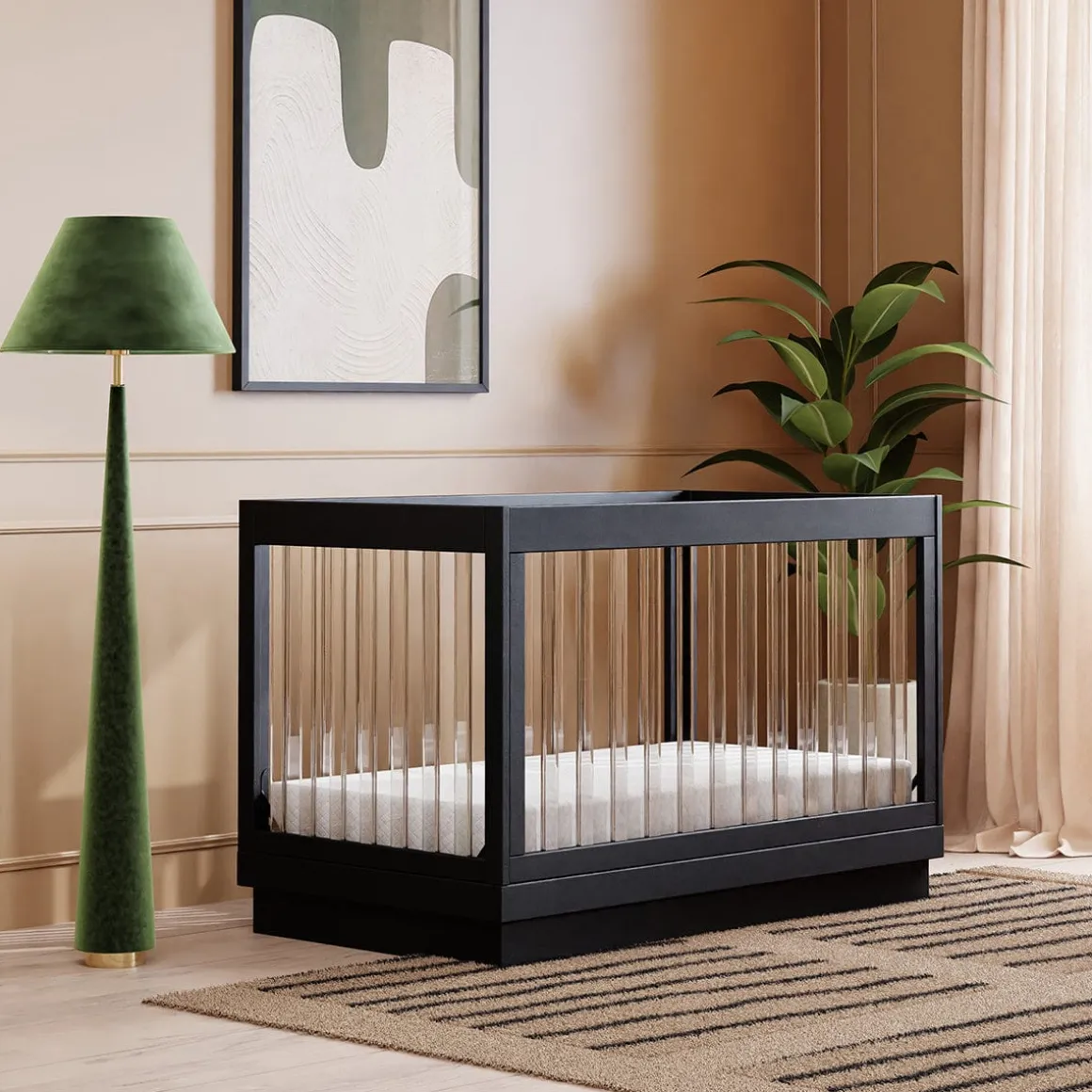Babyletto Harlow Acrylic 3-in-1 Convertible Crib w/Toddler Bed Conversion Kit - Black / Acrylic