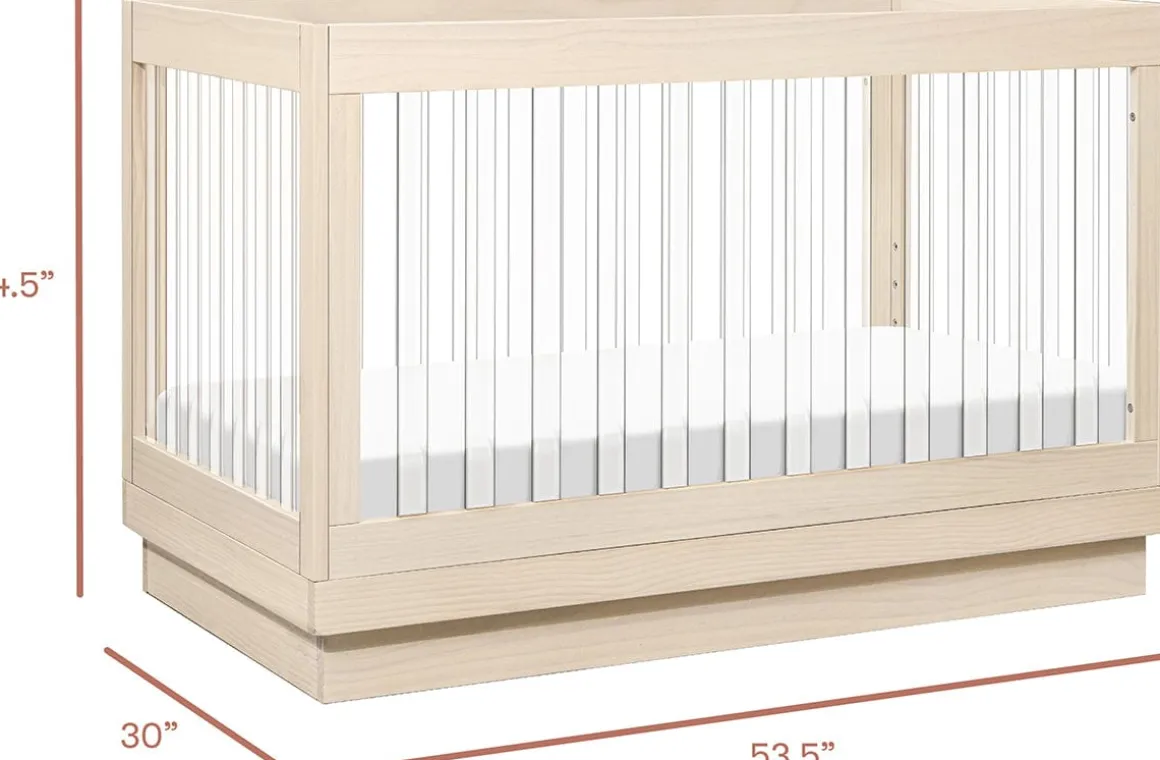 Babyletto Harlow Acrylic 3-in-1 Convertible Crib w/Toddler Bed Conversion Kit - Washed Natural / Acrylic