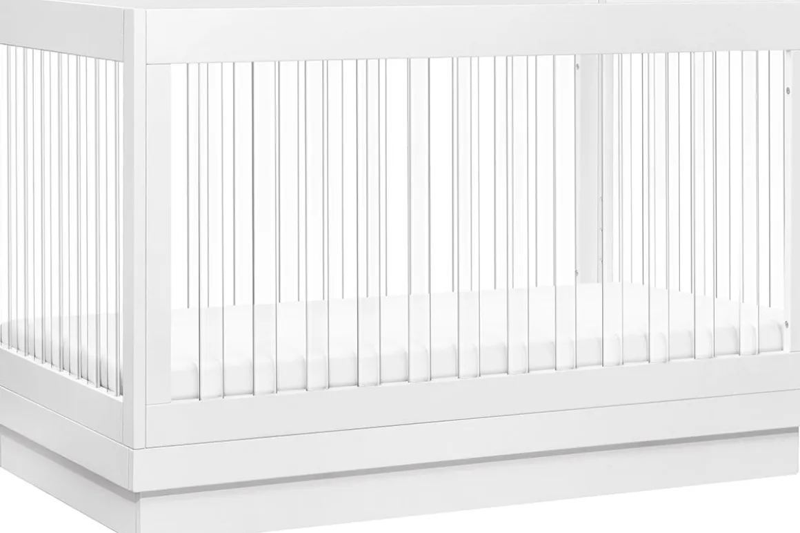 Babyletto Harlow Acrylic 3-in-1 Convertible Crib w/Toddler Bed Conversion Kit - White / Acrylic