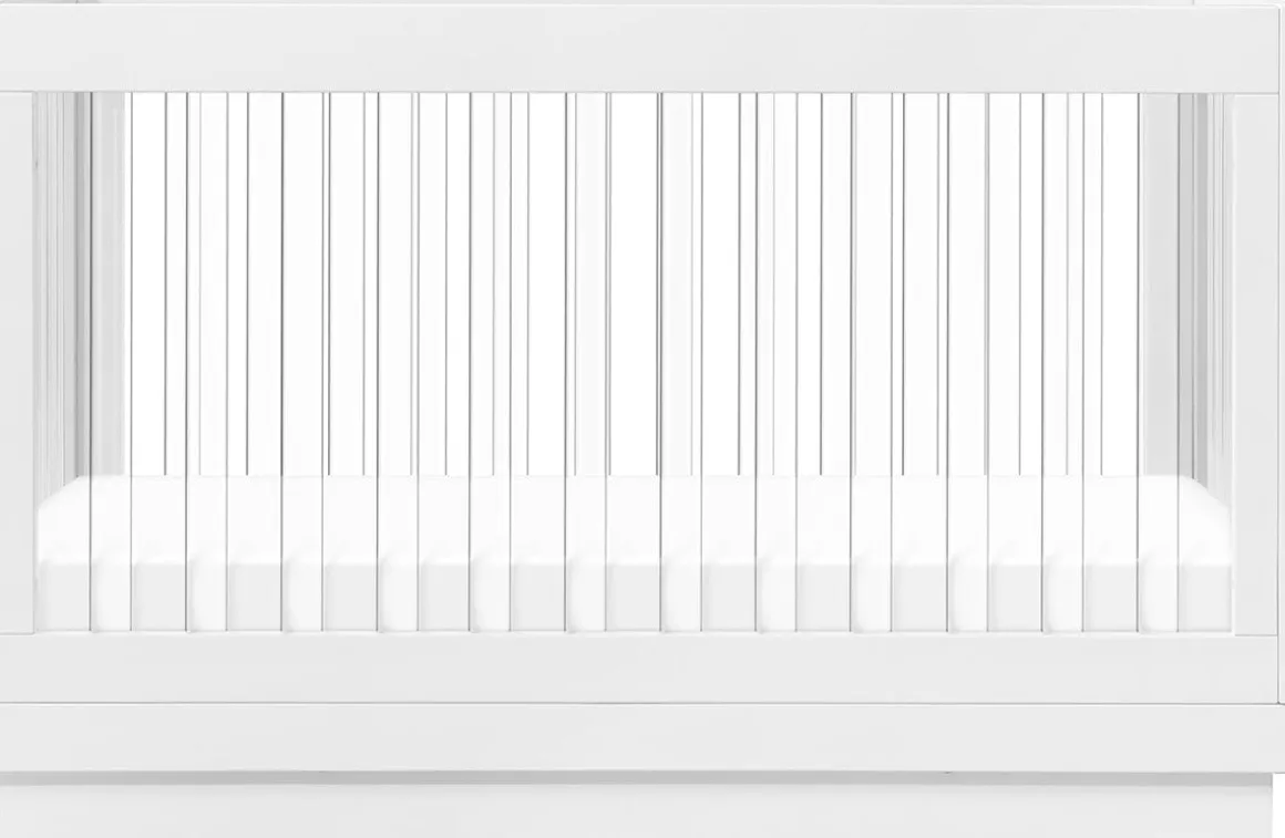 Babyletto Harlow Acrylic 3-in-1 Convertible Crib w/Toddler Bed Conversion Kit - White / Acrylic