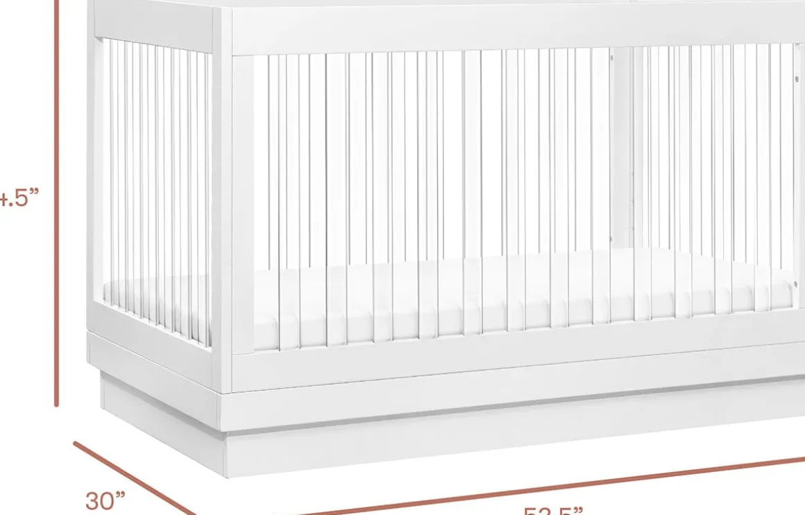 Babyletto Harlow Acrylic 3-in-1 Convertible Crib w/Toddler Bed Conversion Kit - White / Acrylic