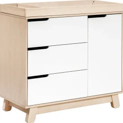 Babyletto Hudson 3-Drawer Changer Dresser, KD w/Removable Changing Tray in Washed Natural/White