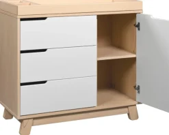 Babyletto Hudson 3-Drawer Changer Dresser, KD w/Removable Changing Tray in Washed Natural/White