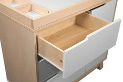 Babyletto Hudson 3-Drawer Changer Dresser, KD w/Removable Changing Tray in Washed Natural/White