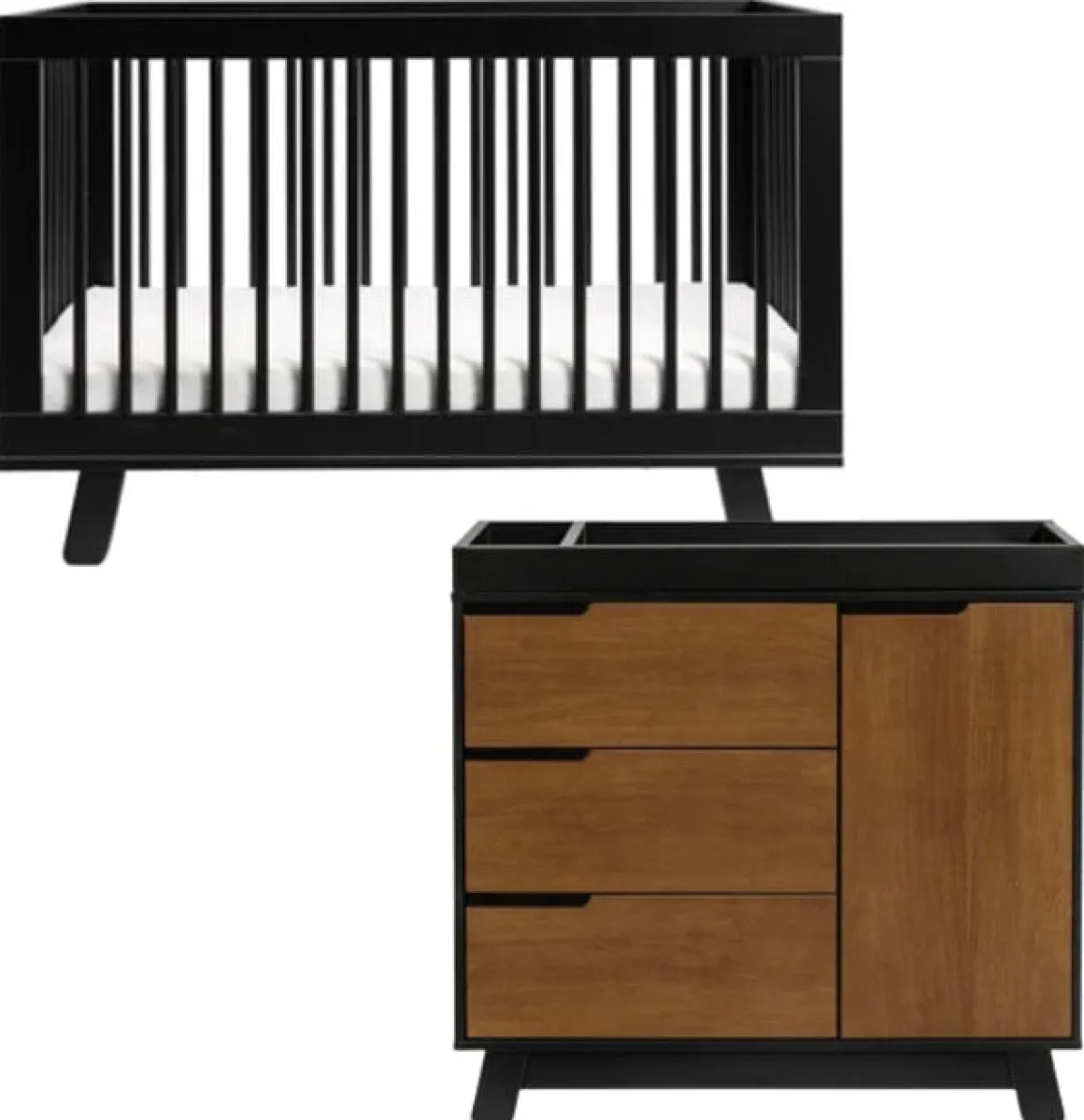 Babyletto Hudson 3-in-1 Convertible Crib + 3-Drawer Changer Dresser Bundle - Black / Black / Natural Walnut