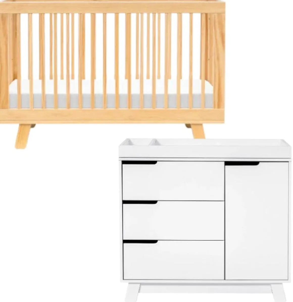 Babyletto Hudson 3-in-1 Convertible Crib + 3-Drawer Changer Dresser Bundle - Natural / White
