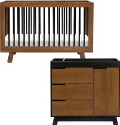 Babyletto Hudson 3-in-1 Convertible Crib + 3-Drawer Changer Dresser Bundle - Natural Walnut / Black