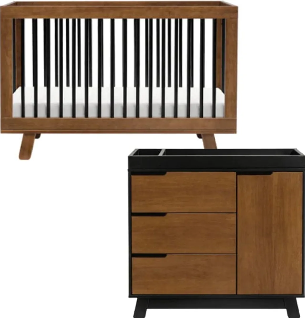 Babyletto Hudson 3-in-1 Convertible Crib + 3-Drawer Changer Dresser Bundle - Natural Walnut / Black