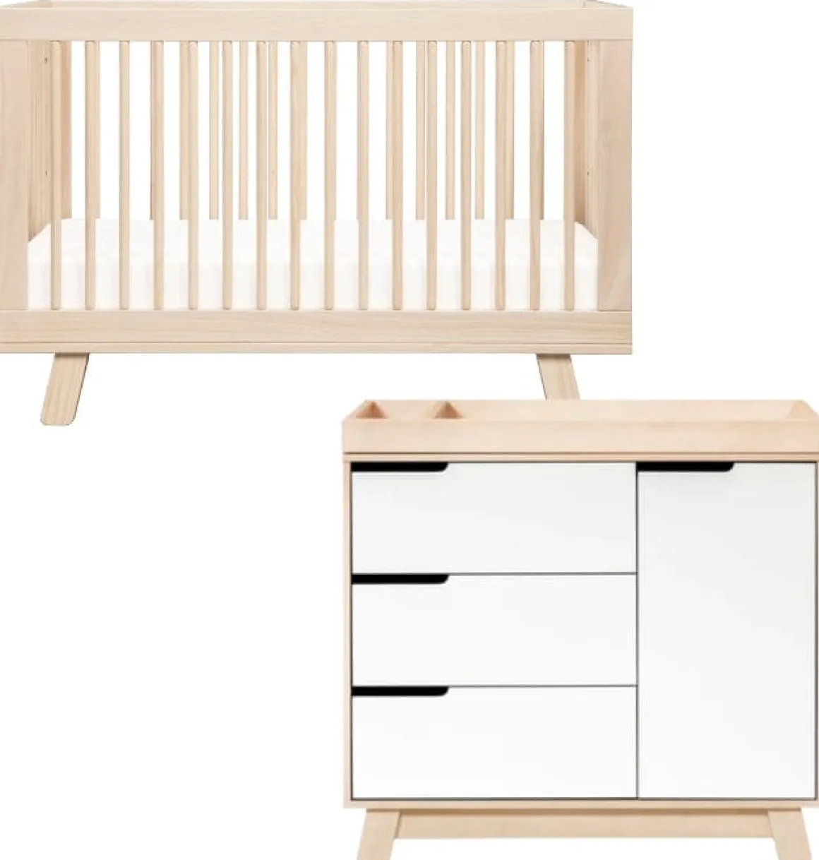 Babyletto Hudson 3-in-1 Convertible Crib + 3-Drawer Changer Dresser Bundle - Washed Natural / Washed Natural / White