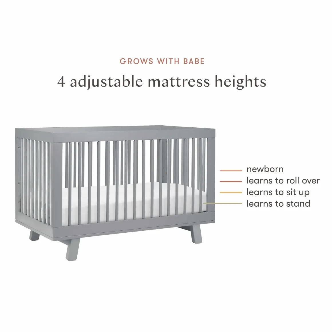 Babyletto Hudson 3-in-1 Convertible Crib with Toddler Bed Conversion Kit - Grey