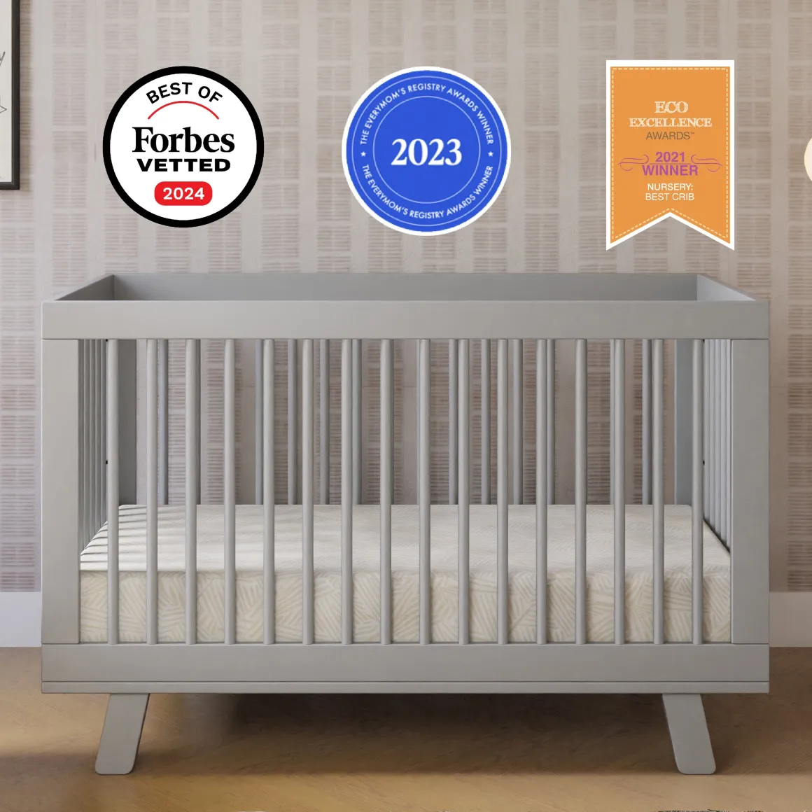 Babyletto Hudson 3-in-1 Convertible Crib with Toddler Bed Conversion Kit - Grey