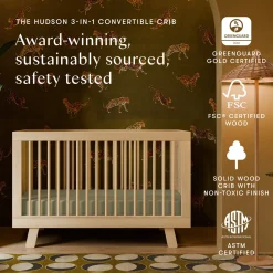 Babyletto Hudson 3-in-1 Convertible Crib with Toddler Bed Conversion Kit - Natural