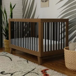 Babyletto Hudson 3-in-1 Convertible Crib with Toddler Bed Conversion Kit - Natural Walnut / Black