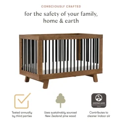 Babyletto Hudson 3-in-1 Convertible Crib with Toddler Bed Conversion Kit - Natural Walnut / Black