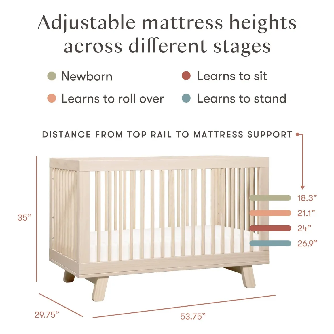 Babyletto Hudson 3-in-1 Convertible Crib with Toddler Bed Conversion Kit - Washed Natural