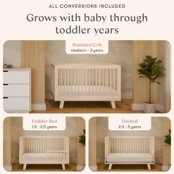 Babyletto Hudson 3-in-1 Convertible Crib with Toddler Bed Conversion Kit - Washed Natural