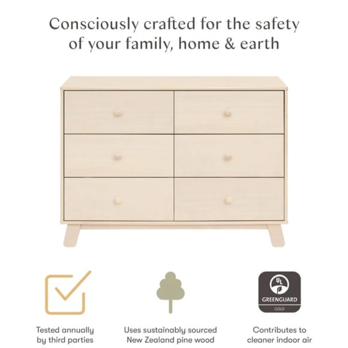 Babyletto Hudson Modern 6-Drawer Assembled Double Dresser - Washed Natural
