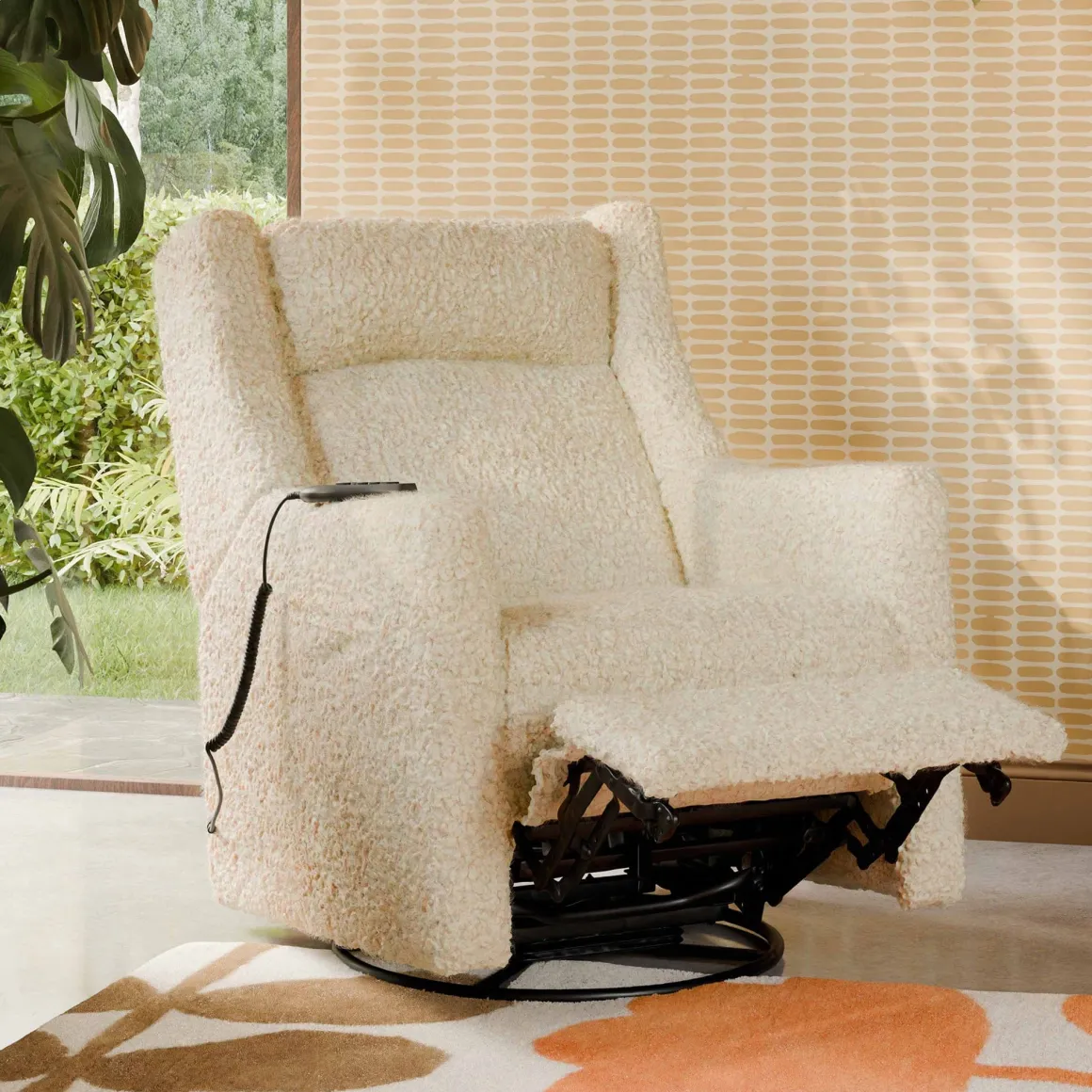 Babyletto Kiwi Deluxe Power Recliner and Swivel Glider with Heat and Massage - Almond Teddy Loop