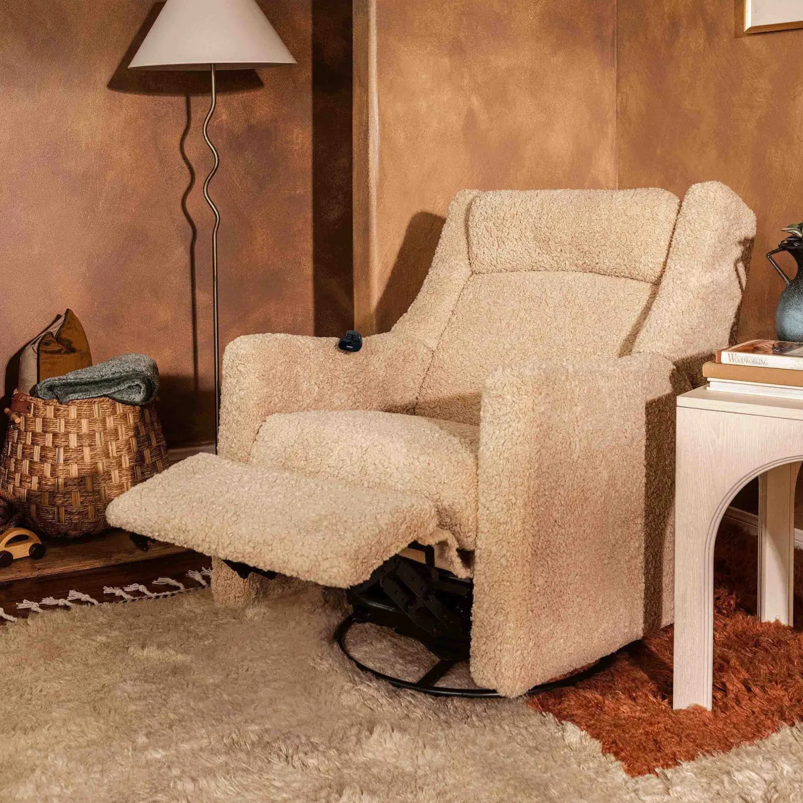 Babyletto Kiwi Deluxe Power Recliner and Swivel Glider with Heat and Massage - Chai Shearling