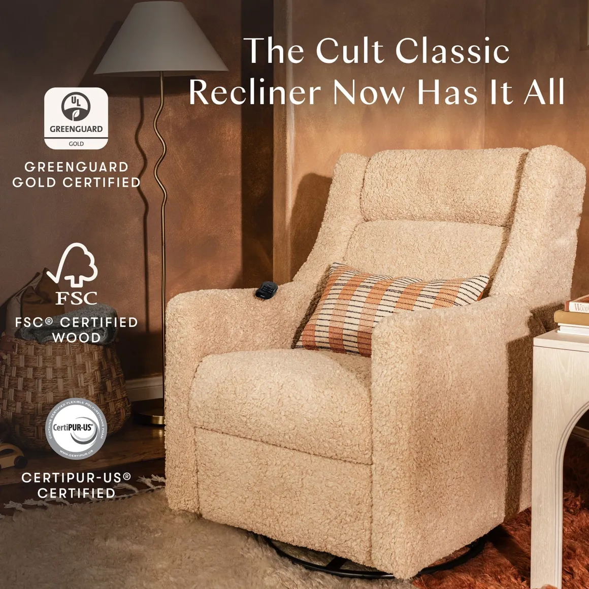 Babyletto Kiwi Deluxe Power Recliner and Swivel Glider with Heat and Massage - Chai Shearling