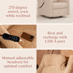 Babyletto Kiwi Deluxe Power Recliner and Swivel Glider with Heat and Massage - Chai Shearling