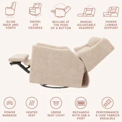 Babyletto Kiwi Deluxe Power Recliner and Swivel Glider with Heat and Massage - Chai Shearling