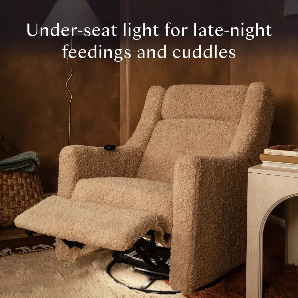 Babyletto Kiwi Deluxe Power Recliner and Swivel Glider with Heat and Massage - Chai Shearling