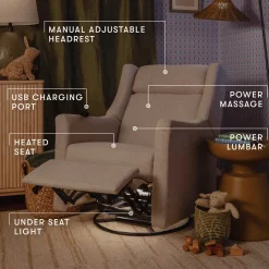 Babyletto Kiwi Deluxe Power Recliner and Swivel Glider with Heat and Massage - Performance Beach Eco-Weave
