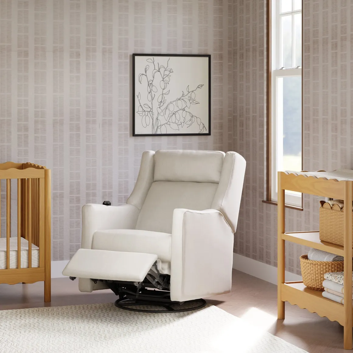 Babyletto Kiwi Deluxe Power Recliner and Swivel Glider with Heat and Massage - Performance Cream Eco-Weave