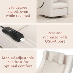 Babyletto Kiwi Deluxe Power Recliner and Swivel Glider with Heat and Massage - Performance Cream Eco-Weave
