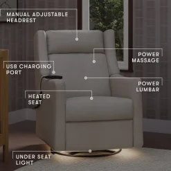 Babyletto Kiwi Deluxe Power Recliner and Swivel Glider with Heat and Massage - Performance Cream Eco-Weave