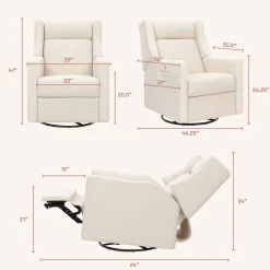 Babyletto Kiwi Deluxe Power Recliner and Swivel Glider with Heat and Massage - Performance Ivory Boucle