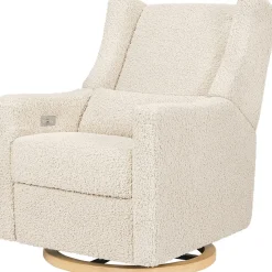 Babyletto Kiwi Electronic Glider Recliner w/ USB - Almond Teddy Loop w/Light Wood Base