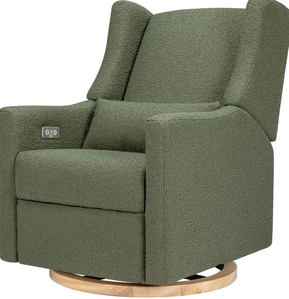 Babyletto Kiwi Electronic Glider Recliner w/ USB - Olive Boucle w/ Light Wood Base