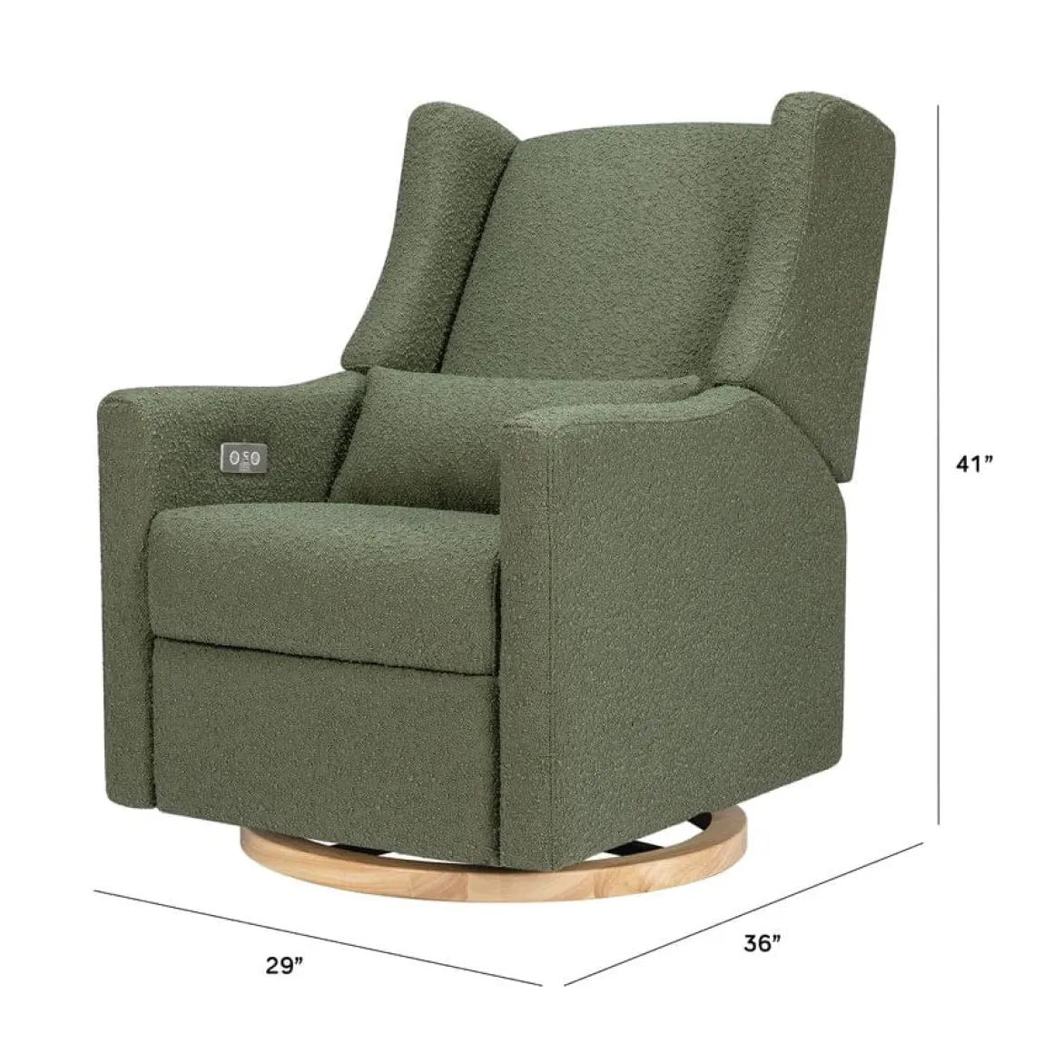 Babyletto Kiwi Electronic Glider Recliner w/ USB - Olive Boucle w/ Light Wood Base