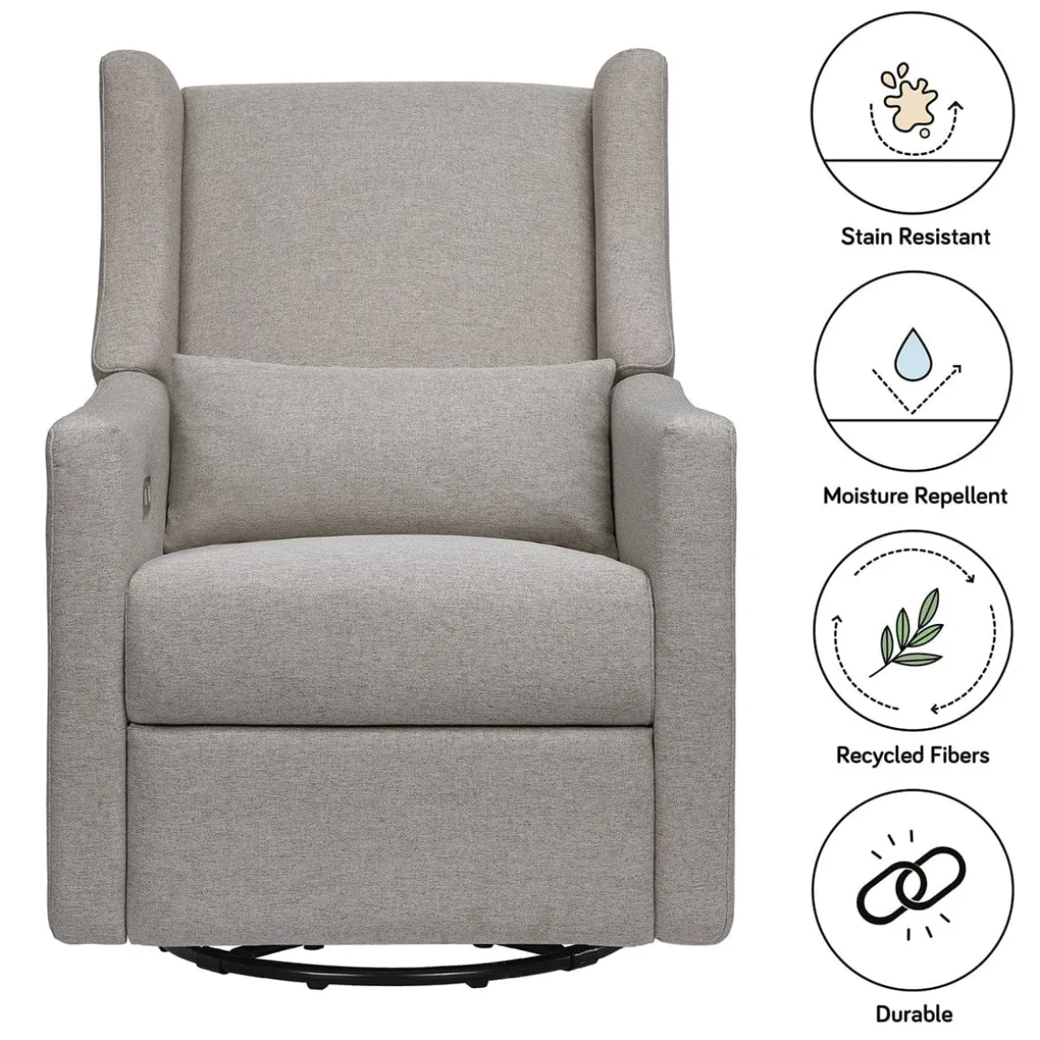 Babyletto Kiwi Electronic Glider Recliner w/ USB - Performance Grey Eco-Weave