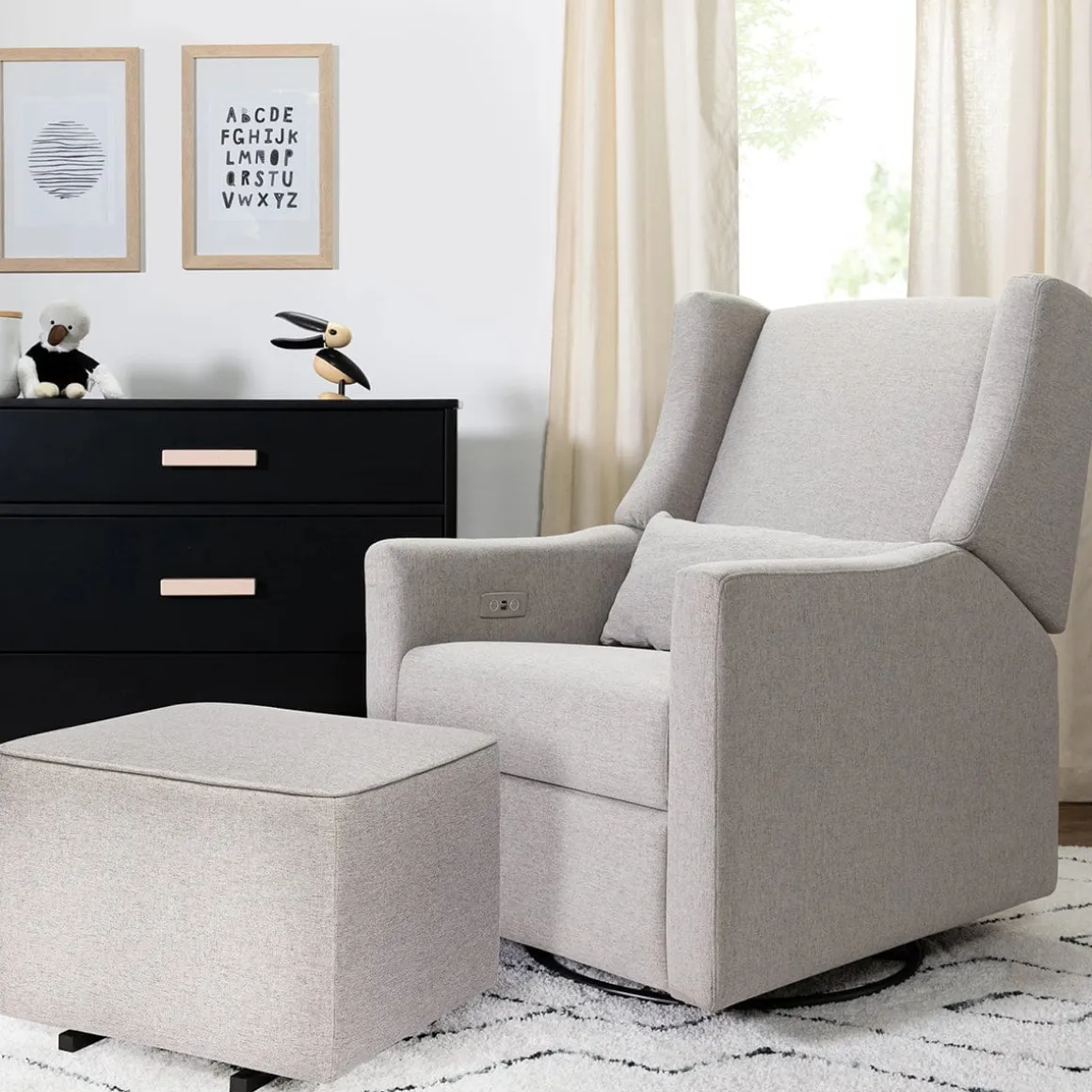 Babyletto Kiwi Electronic Glider Recliner w/ USB - Performance Grey Eco-Weave