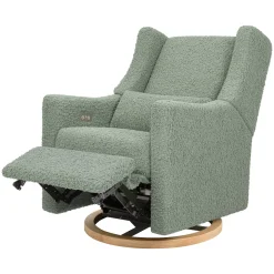 Babyletto Kiwi Electronic Glider Recliner w/ USB - Sage Teddy Loop w/ Light Wood Base