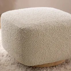 Babyletto Kiwi Gliding Ottoman - Almond Teddy Loop w/ Light Wood Base