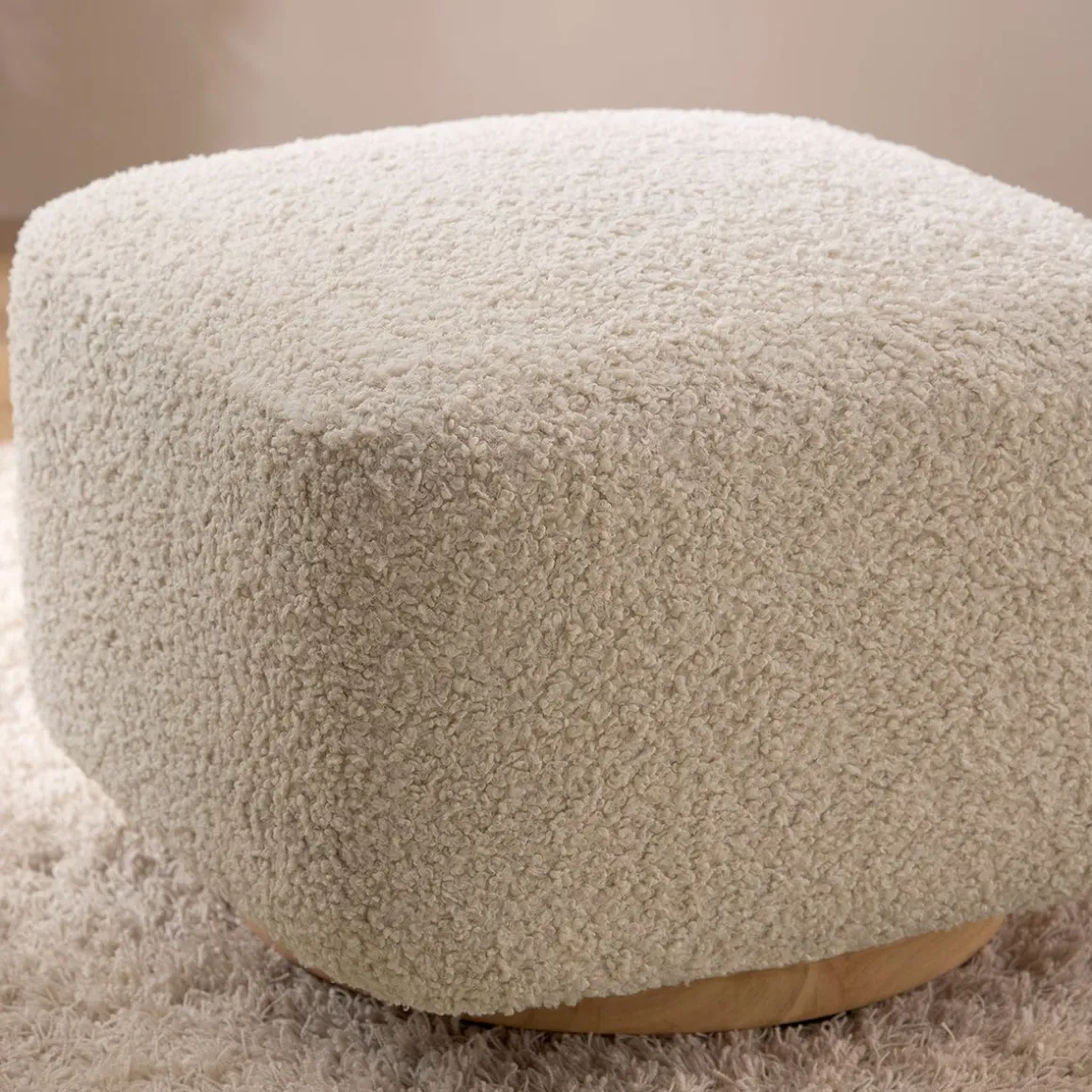 Babyletto Kiwi Gliding Ottoman - Almond Teddy Loop w/ Light Wood Base