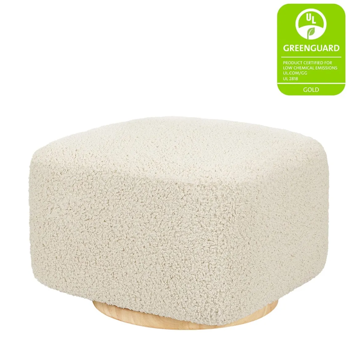 Babyletto Kiwi Gliding Ottoman - Almond Teddy Loop w/ Light Wood Base