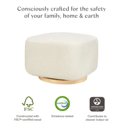 Babyletto Kiwi Gliding Ottoman - Cream Shearling with Light Wood Base
