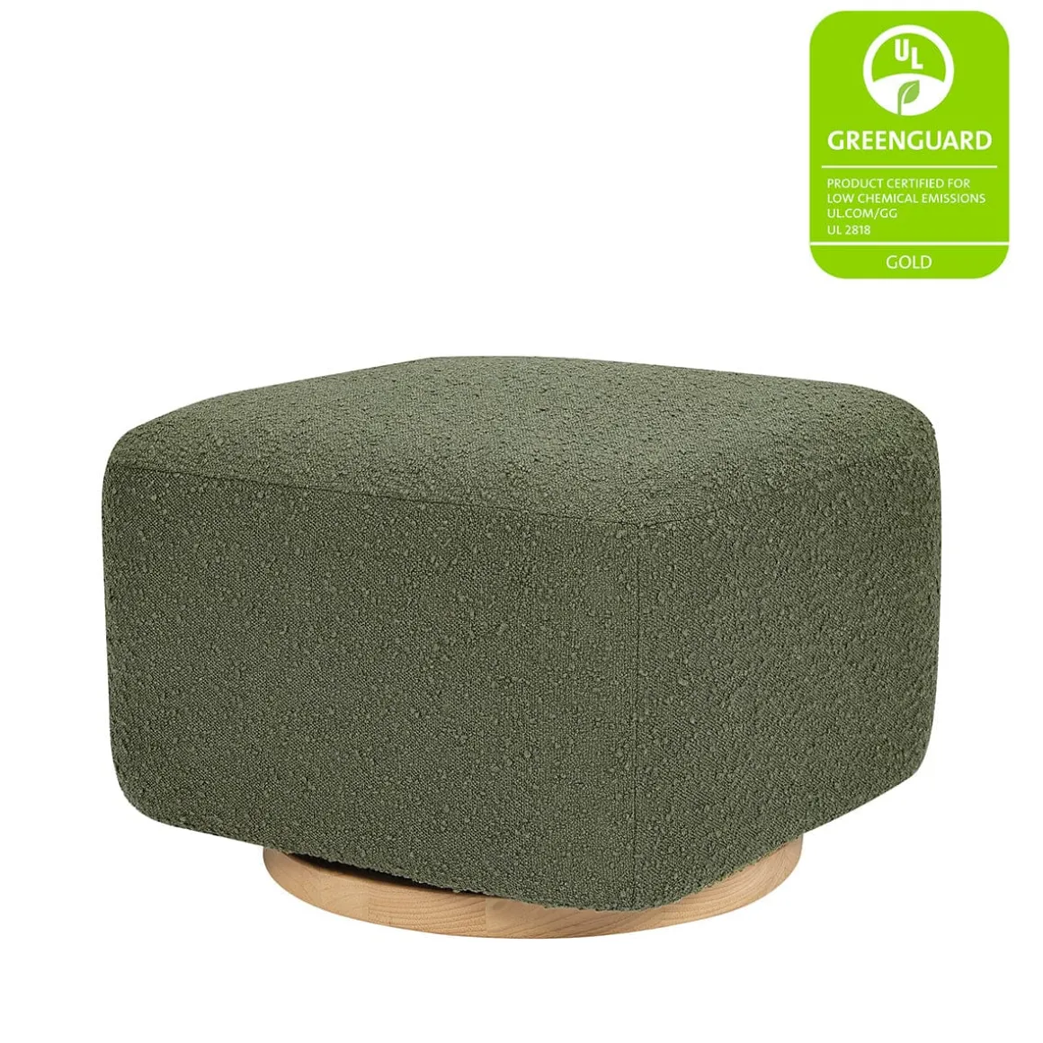 Babyletto Kiwi Gliding Ottoman - Olive Boucle w/ Light Wood Base