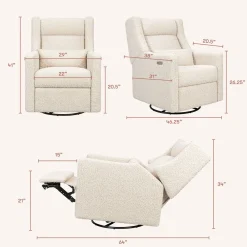 Babyletto Kiwi Plus Electric Recliner Swivel Glider w/ Adjustable Headrest + USB Port - Almond Teddy Loop