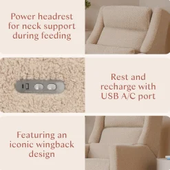 Babyletto Kiwi Plus Electric Recliner Swivel Glider w/ Adjustable Headrest + USB Port - Chai Shearling