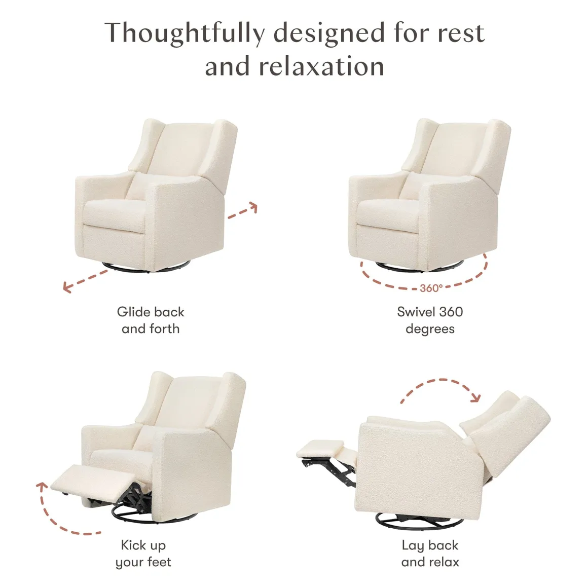 Babyletto Kiwi Recliner and Swivel Glider - Performance Ivory Boucle
