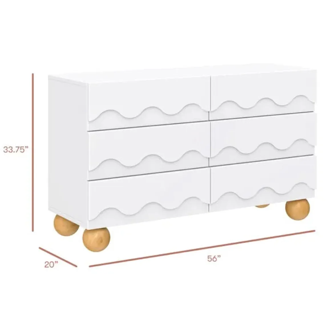 Babyletto Lido Wave 6-Drawer Assembled Dresser - White / Honey