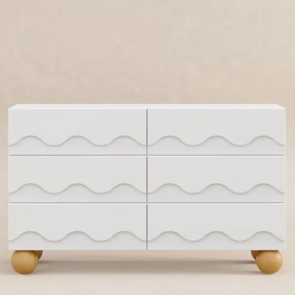 Babyletto Lido Wave 6-Drawer Assembled Dresser - White / Honey