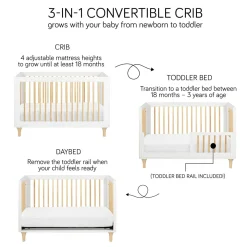 Babyletto Lolly 3-In-1 Convertible Crib with Toddler Bed Conversion Kit - White/Natural